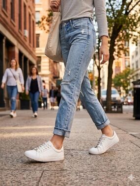 Nine West White Low-Top Lace-Up Sneakers with Gold Accents - Size 6.5